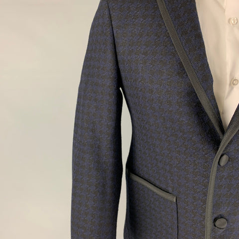 BLACK FLEECE Size 38 Black Navy Houndstooth Wool Notch Lapel Sport Coat