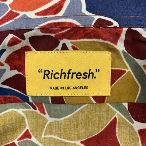 RICHFRESH Taille M Chemise à manches longues en coton imprimé multicolore avec boutons cachés