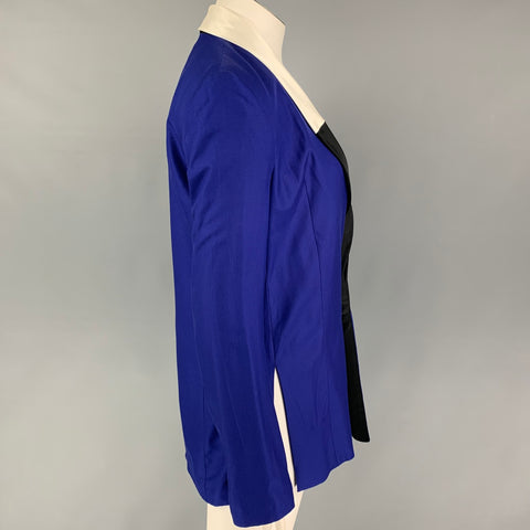 HAIDER ACKERMANN Size L Blue Black White Silk Jacket Blazer