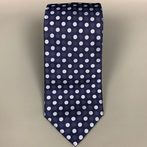 MASSIMO BIZZOCCHI Navy & Light Blue Dot Print Silk Tie