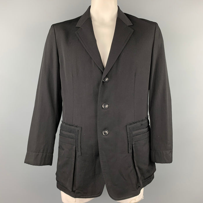 YOHJI YAMAMOTO Size L Black Wool Notch Lapel Buttoned Jacket