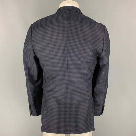 PAUL SMITH The Kensington Size 40 Regular Navy Checkered Wool Notch Lapel Sport Coat