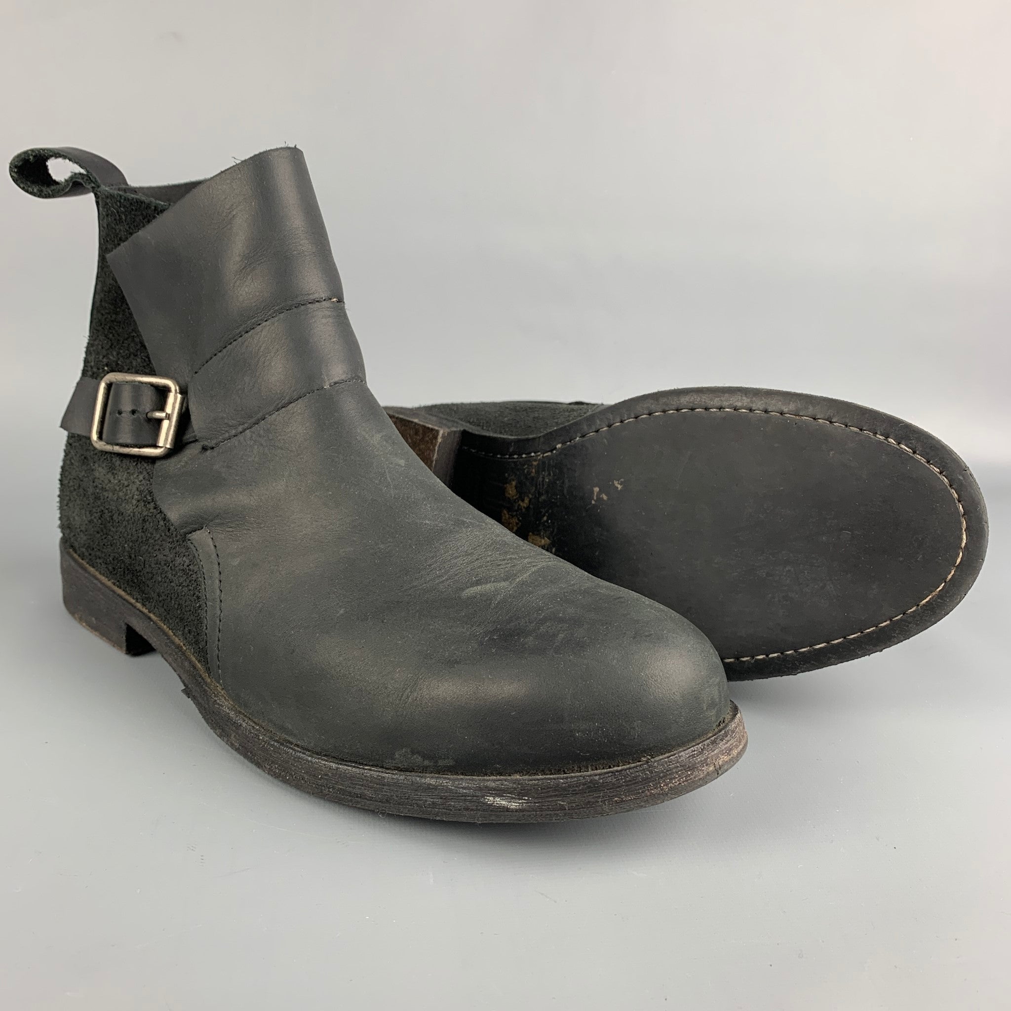 J.D.FISK Size 10.5 Black Leather Motorcycle Ankle Boots Sui Generis Designer Consignment