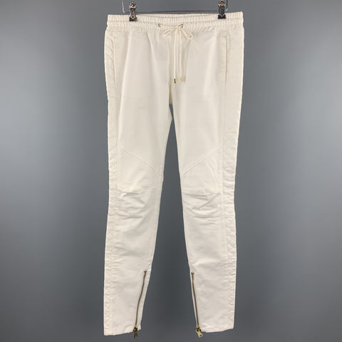 PIERRE BALMAIN Size 27 Cream Quilted Cotton Drawstring Casual Pants