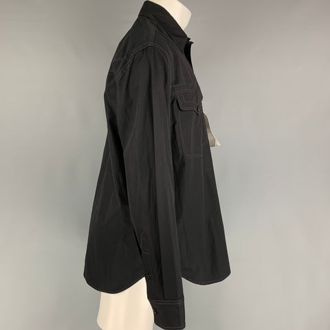 VERSACE Size S Black Cotton Patch Pockets Long Sleeve Shirt