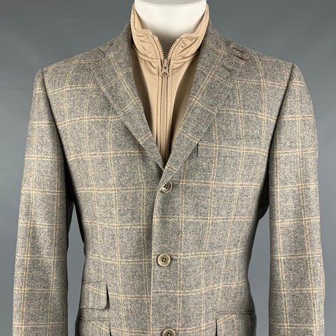 BROOKS BROTHERS Taille 40 Veste en cachemire à carreaux en laine gris beige