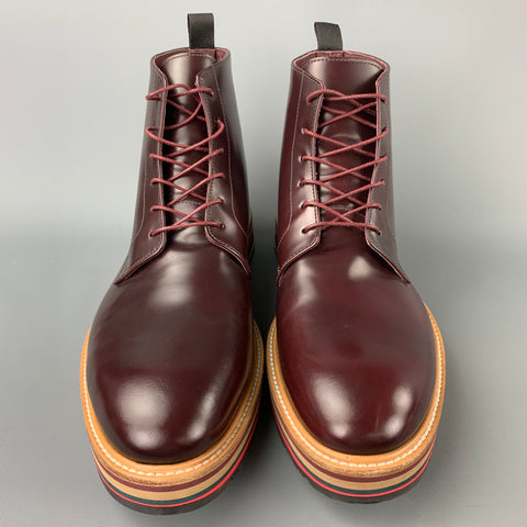 PAUL SMITH Size 10 Burgundy Leather Lace Up Boots