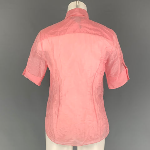 RALPH LAUREN Black Label Size 8 Pink Ruffled Short Sleeve Blouse