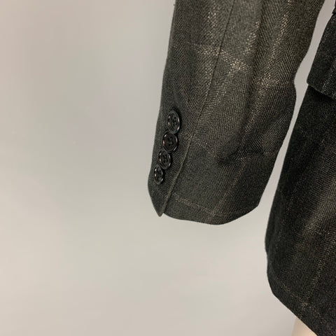 CANALI Size 38 Charcoal Window Pane Silk Blend Notch Lapel Sport Coat