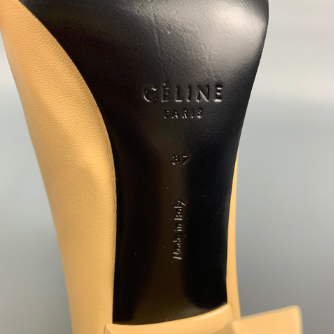 CELINE Size 7 Beige Leather Pointed Toe Boots