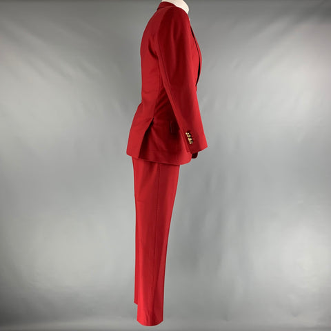 DOLCE & GABBANA Chest Size 38 Red Solid Wool  Elastane Peak Lapel 30 29 Suit