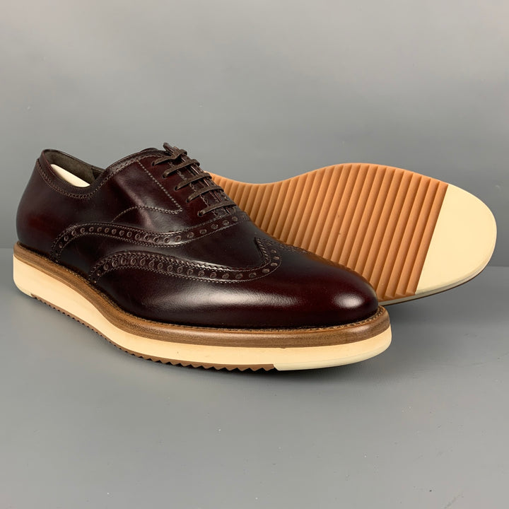 SALVATORE FERRAGAMO Size 7 Burgundy Perforated Leather Wingtip Lace Up Shoes