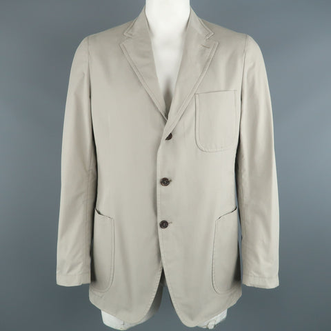 PRADA 44 Regular Light Grey Solid Cotton Notch Lapel  Sport Coat
