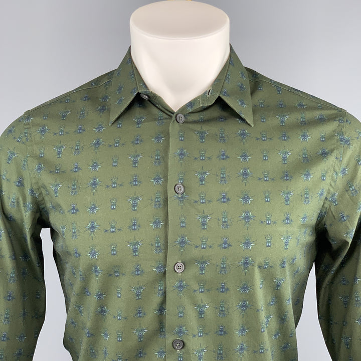 GIVENCHY Size S Olive Print Cotton Button Up Long Sleeve Shirt