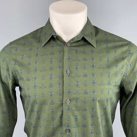 GIVENCHY Camisa de manga larga con botones de algodón con estampado verde oliva talla S