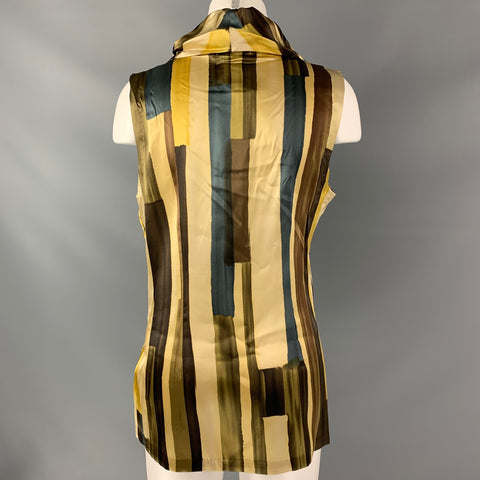 VERTIGO Size L Taupe Multicolor Silk & Spandex Color Block Blouse