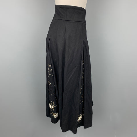 DRIES VAN NOTEN Size 4 Black Sequined Wool Blend Pleated Skirt