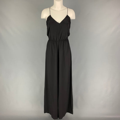NO BRAND Combinaison dos nu à volants en soie noire taille M