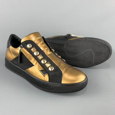 Bruno Bordese Size 10 Gold Studded Leather Zip Sneakers