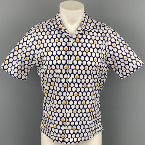 SAKS FIFTH AVENUE Size S Navy & White Seersucker Cotton Short Sleeve Shirt