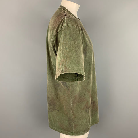 JOHN ELLIOTT Size XL Olive Dyed Cotton Short Sleeve T-shirt