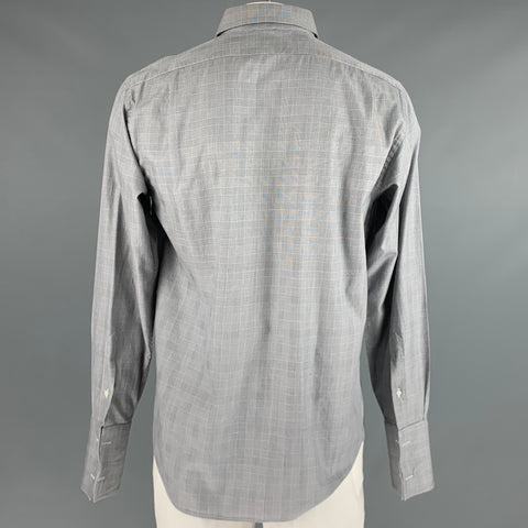 RALPH LAUREN Talla L Camisa de manga larga con puño francés de algodón a cuadros gris