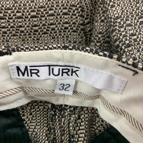 MR TURK Size 32 Black Cream Textured Polyester Flat Front Dress Pants