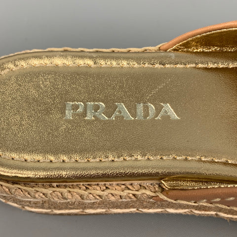 PRADA Size 10 Tan Gold Leather Espadrille Sandals