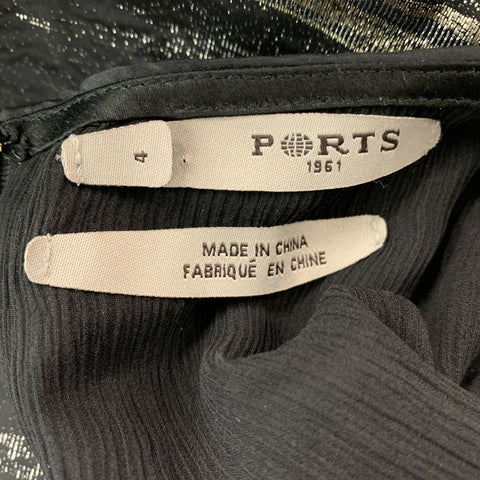 PORTS 1961 Size 4 Black, Gold & Silver Ruched Cocktail Dress