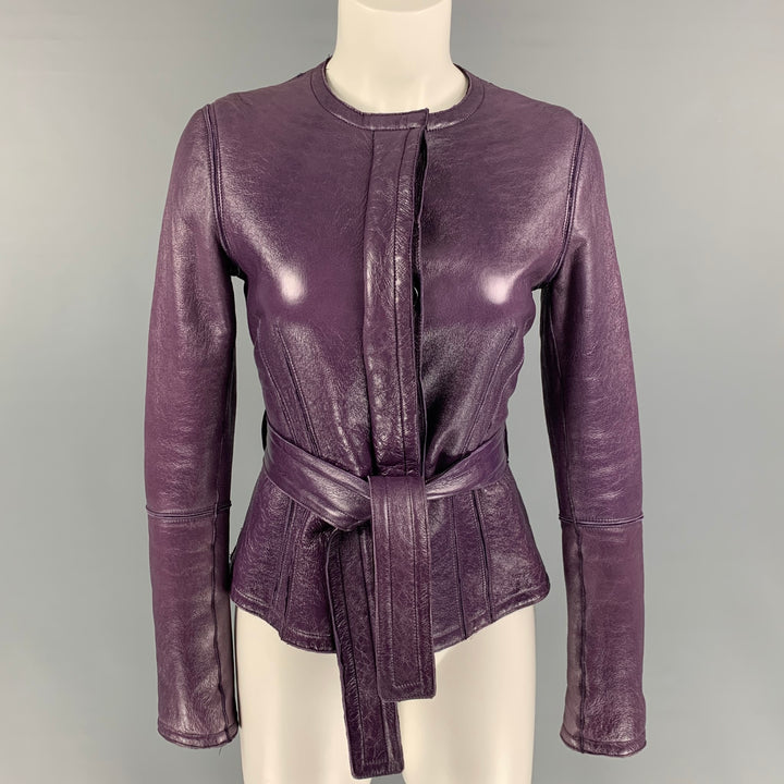 YVES SAINT LAURENT Size S Purple Leather Reversible Shearling Jacket