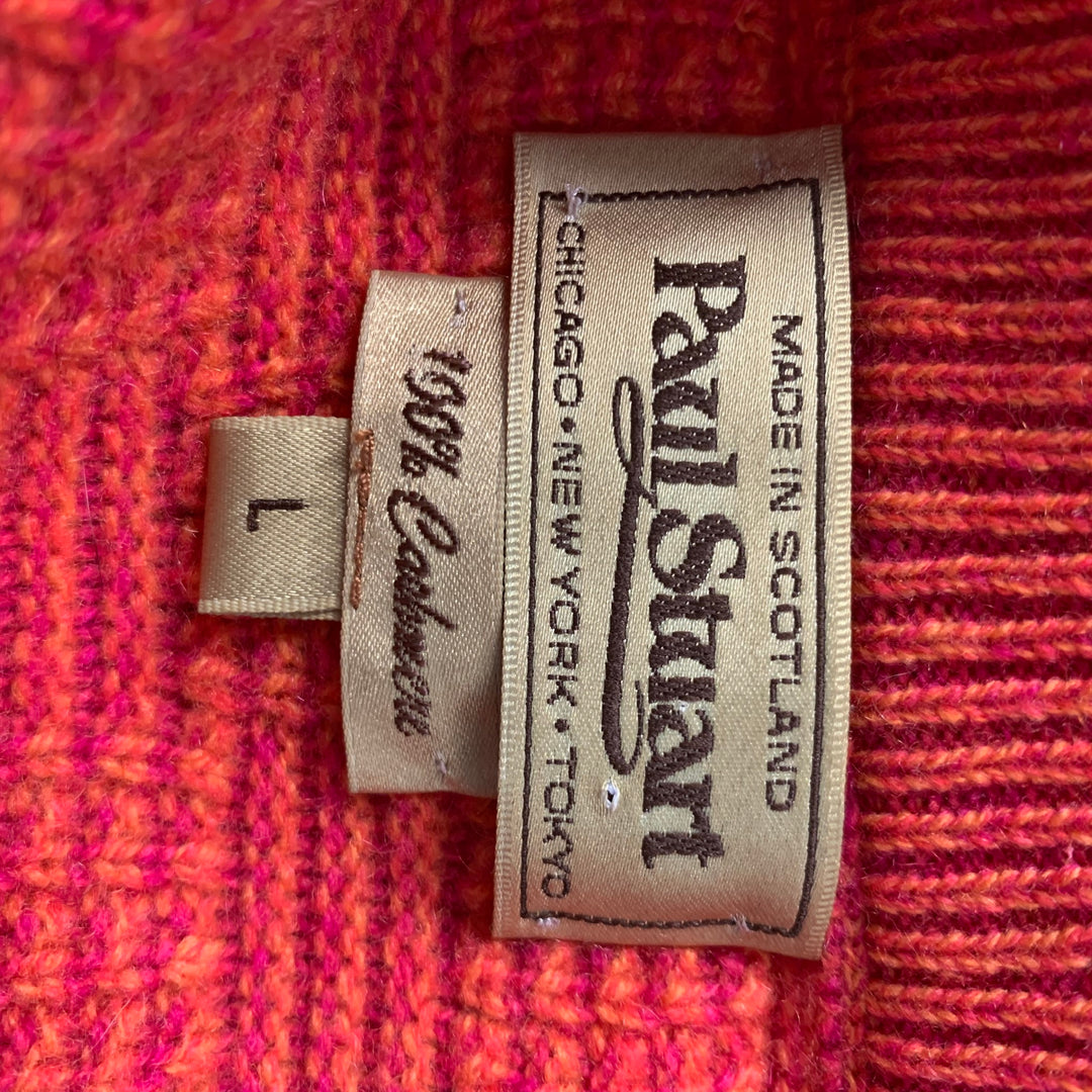 PAUL STUART Size L Orange & Pink Checkered Cashmere Crew-Neck Sweater