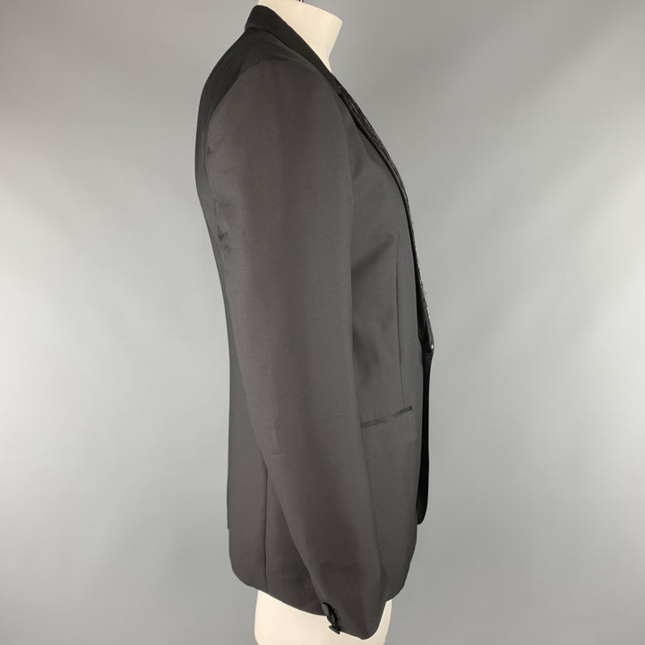 VIKTOR & ROLF Size S Black Beaded Mohair Blend Peak Lapel Tuxedo Sport Coat