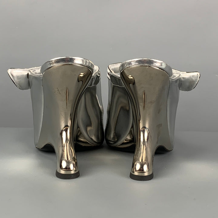 PRADA Size 7.5 Silver Patent Leather Mules Pumps