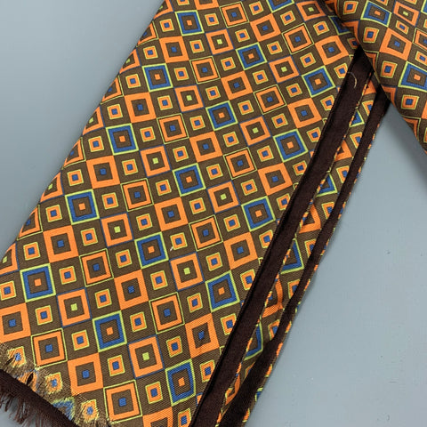 BARNEY'S NEW YORK Brown & Orange Rhombus Wool / Silk Scarf
