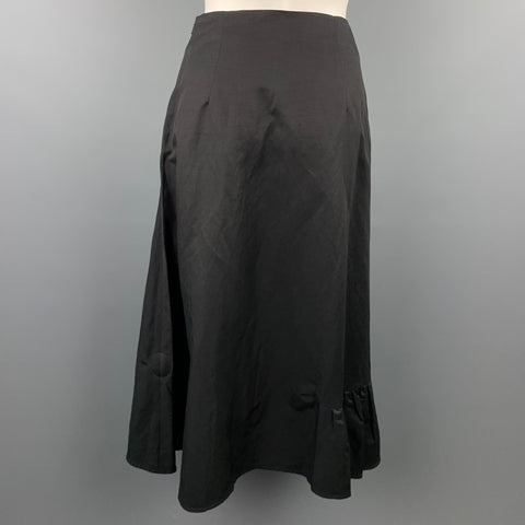 EUDON CHOI Size 2 Black Cupro Blend Buttoned Ruffle Skirt