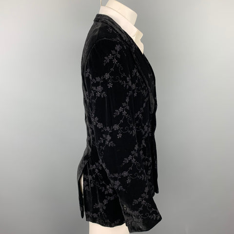 PAUL SMITH Size 40 Black Embroidery Velvet Notch Lapel Sport Coat