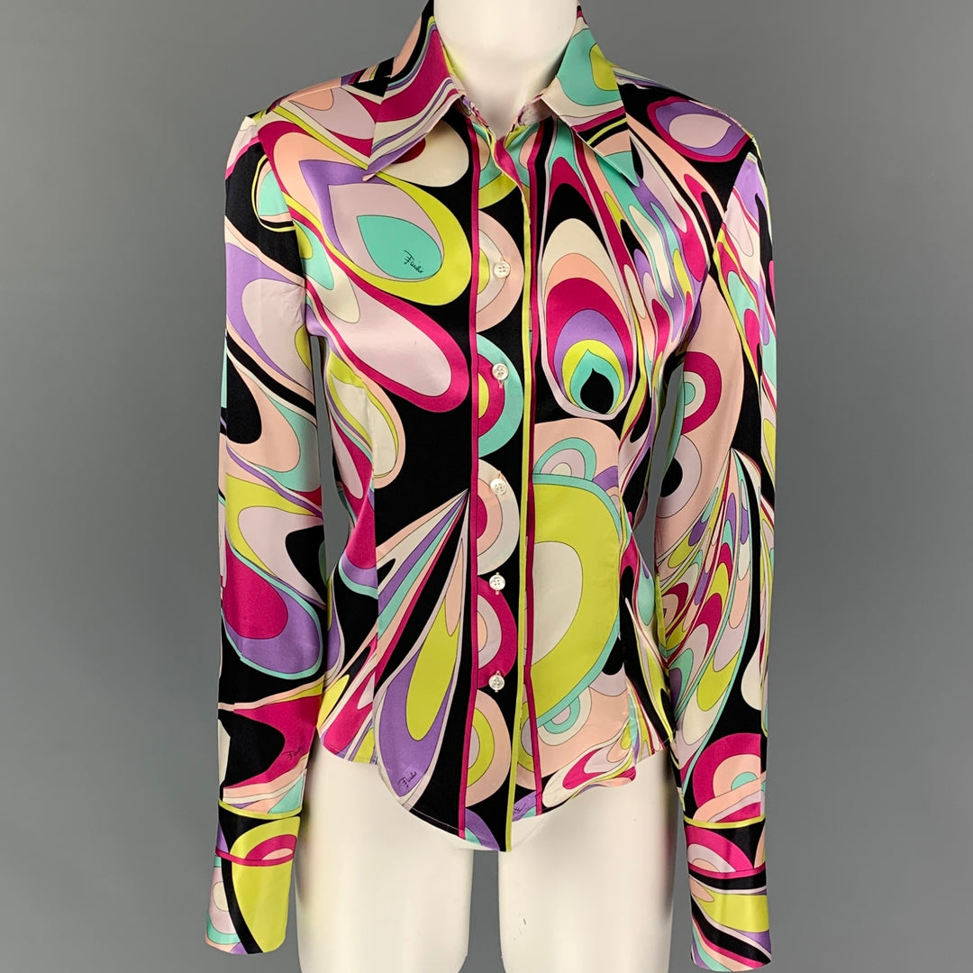 EMILIO PUCCI Size 6 Multi-Color Silk Abstract Button Down Blouse