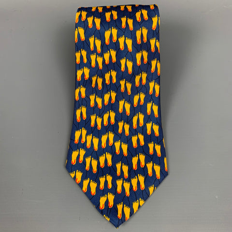 CHRISTIAN LACROIX Navy & Yellow Footprints Silk Tie