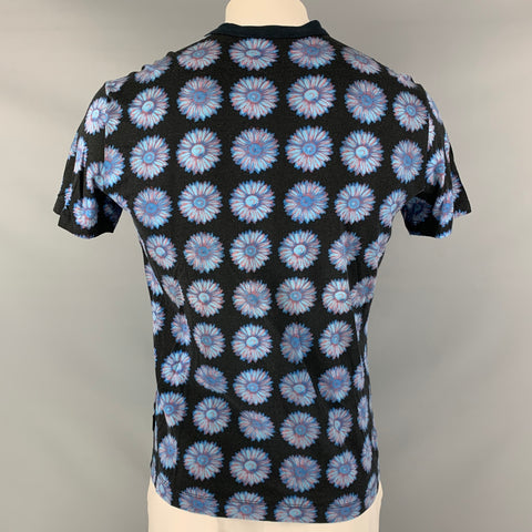 VERSACE JEANS COUTURE Size L Black Blue Floral Cotton Short Sleeve T-shirt