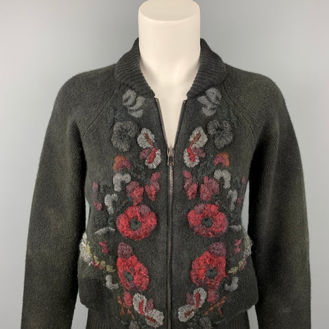 AVANT TOI Talla XS Cárdigan de lana merino / cachemira bordado desgastado en negro y gris
