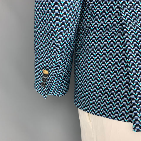 BRIAN DALES Size 42 Black & Blue Geometric Cotton Blend Sport Coat