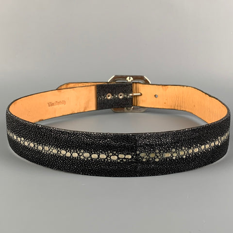 VAN AMBURG Size 34 Black & Cream Textured Sting Ray Belt