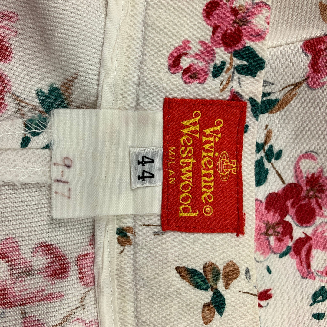 VIVIENNE WESTWOOD Talla 8 Pantalones casuales de algodón floral blanco y rosa