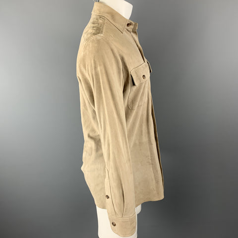 POLO by RALPH LAUREN Size S Khaki Suede Patch Pocket Long Sleeve Shirt