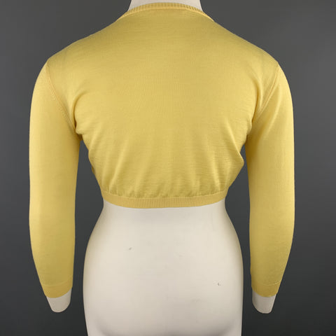 VALENTINO Size L Pastel Yellow Wool Blend Cropped Cardigan