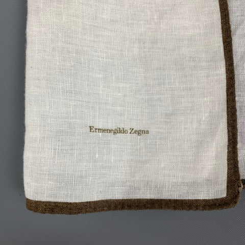 ERMENEGILDO ZEGNA Cream Brown Linen Pocket Square