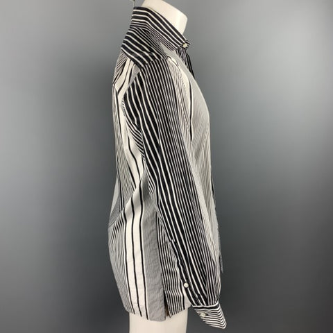 RALPH LAUREN Purple Label Size S Black & White Stripe Cotton Button Up Long Sleeve Shirt