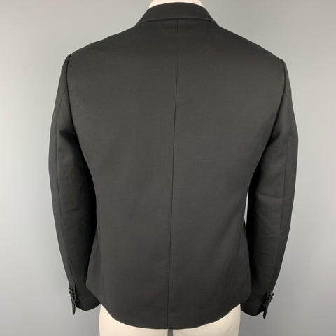NEIL BARRETT Size 42 Black Satin Peak Lapel Double Breasted Sport Coat