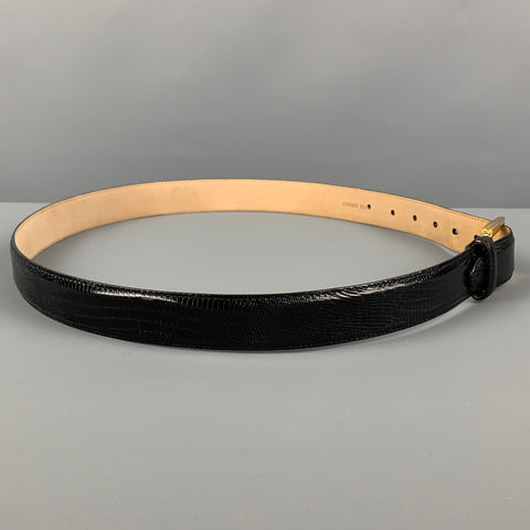 BALLY Size 36 Black Textured Lizard Belt
