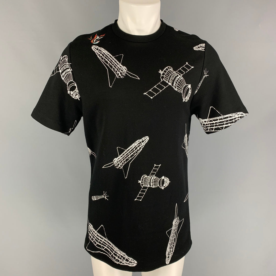 TIM COPPENS Size S Black White Graphic Tencel Polyester Crew-Neck T-shirt